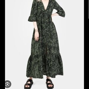 Disturbia Olive Green & Black Botanical Maxi Dress